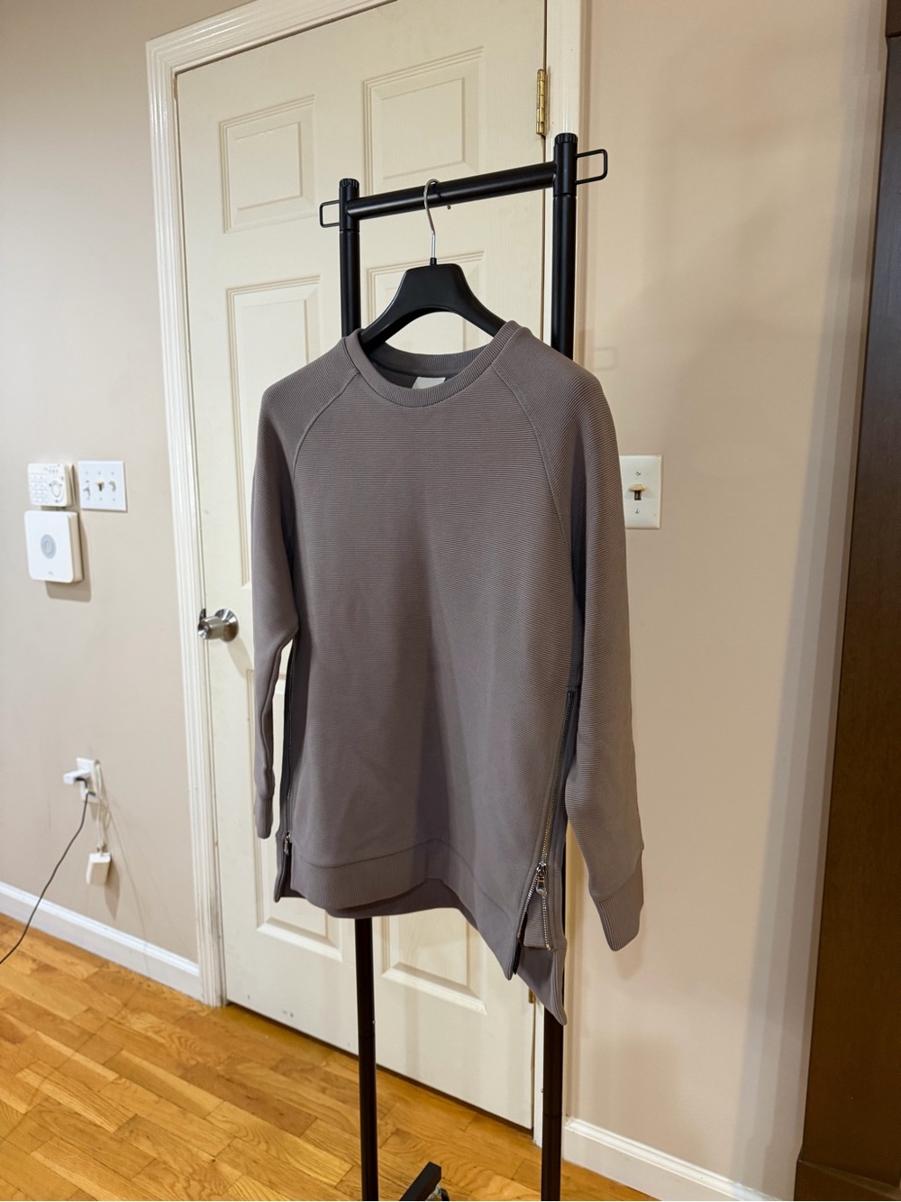 Varley Taupe Crewneck Sweatshirt with Side Zips